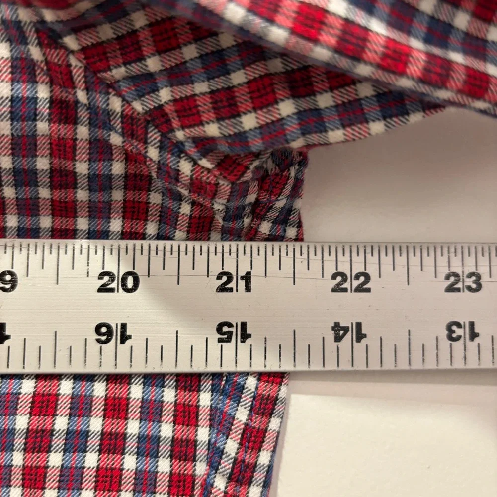 J. Crew Mens Brushed Twill Plaid Button Down Shirt Red White Blue Classic Fit M